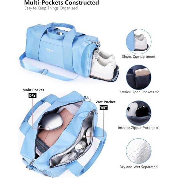 🆕Women Blue Compact Gym Bag Mini Sport Bag with Wet Pocket Compartment Bag - Picture 4 of 7